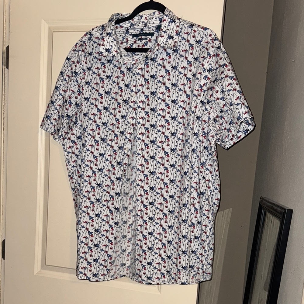 Men's Blue and Red Patterned Shirt